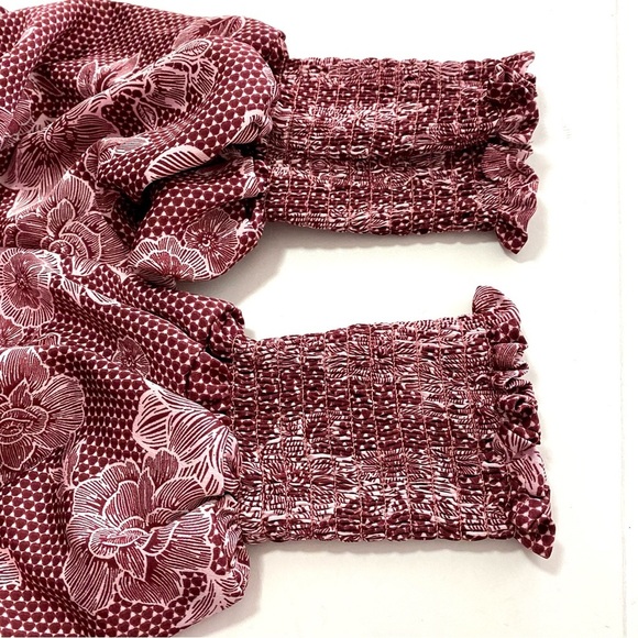 ELOQUII Elements Wine Floral Satin Dress Plus Size 14/16 Ruffle Yoke Long Sleeve - Picture 11 of 15